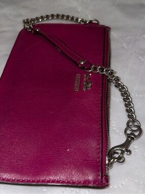 Coach Magenta Leather Wristlet with Silver Chain
